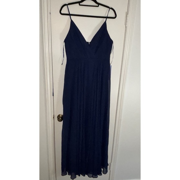 MANIJU Dresses & Skirts - NWT Maniju Navy Maxi Dress Womens L V Neck Spaghetti Strap Formal Wedding Guest